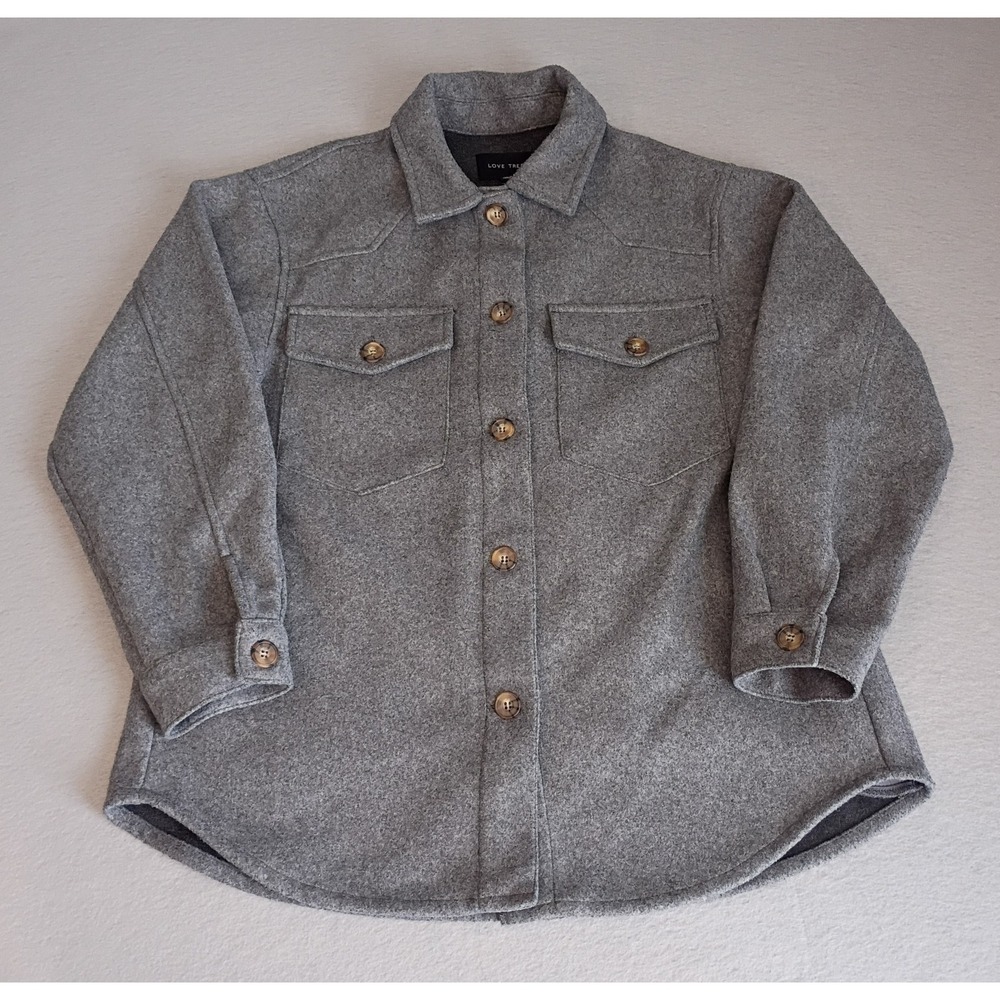 Love Tree Coat Womens Flannel Jacket Sz S Casual‎ Gray Button Up Pockets